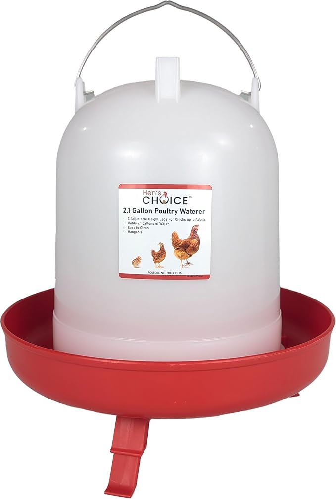 Hen's Choice 8L/2.1 gal Chicken Waterer, Adjustable Legs (Red)