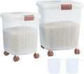 30 LB+50 LB Airtight Flour Rice Storage Container, Large Dry Food Storage Container Bin with Wheel, For Rice | Grain | Pet Food | Flour, 2 Count(Clear)