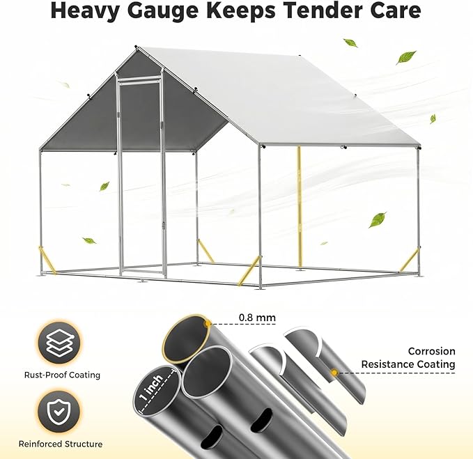 Metal Chicken Coop with Run, 9.8x6.6x6.6ft Walk-in Chicken Run for Yard with Cover, Upgrade Double Lock & Rust-Proof Mesh, Stainless Steel Ties, Easy Assembly, Chicken Pen for Ducks, Rabbits