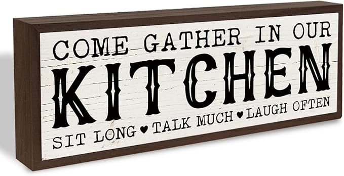 Kitchen Wood Sign, Come Gather In Our Kitchen, Rustic Framed Hanging Sign, Wall Decor Art, Modern Farmhouse Home Decor, Modern Kitchens Decoration 9.5x3.1x1 inches