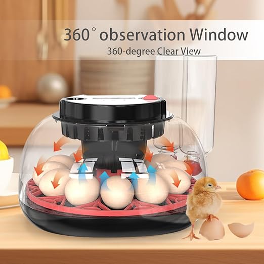 Incubators for Hatching Eggs Incubator with Automatic Egg Turning and Humidity Control, 360° Clear View, Poultry Incubator for Hatching Chicken, Duck, Quail, Pigeon, Goose Eggs (Black)