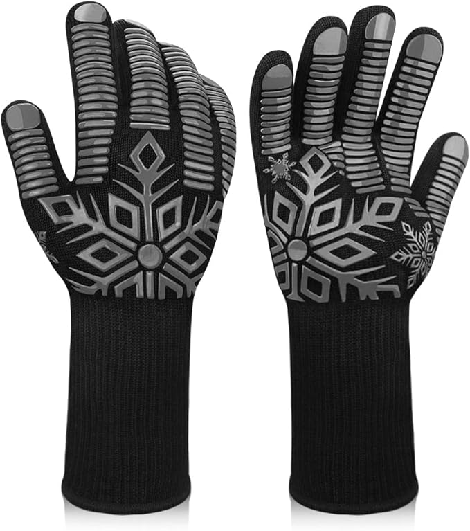 Comsmart BBQ Gloves, Heat Resistant Glove, Silicone Non-Slip Grill Gloves, Fireproof Oven Gloves BBQ Grill Accessories for Grilling, Barbecue, Cooking, Baking, Gray