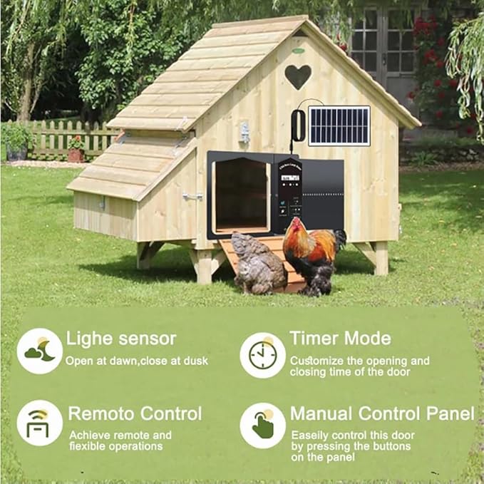 Automatic Chicken Coop Door,Solar Chicken House Timer Door,Lcd Display,With Remote Control,Light Sensor Chicken Coop Door,Ip65 Waterproof,3 Power Supply Modes Coop Door