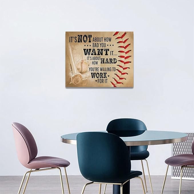 Baseball Wall Art Inspirational Sport Theme Wall Decor Motivational Quotes Pictures Canvas Prints Artwork Baseball Decor For Boys Room Playroom Bedroom Gym Framed 20"x16"
