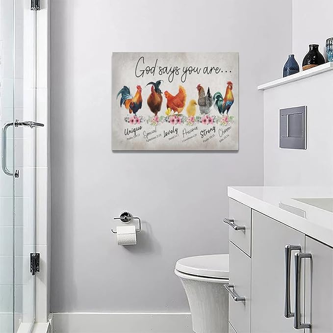 Rooster Kitchen Decor Wall Art Rustic Farmhouse Chicken Pictures Wall Decor Country God Says You Are Canvas Prints Framed Artwork Home Office Decorations For Bathroom Dinning Room 16"x12"