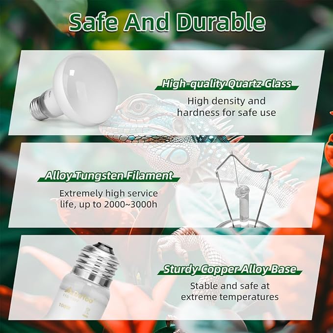 Reptile Heat Lamp 100W Amphibians Basking Light Bulb UVA Heat Lamp Bulbs Daylight Basking Spot Light for Lizards Bearded Dragon Turtles Snakes Chickens Pet Brooder (2 Pack)