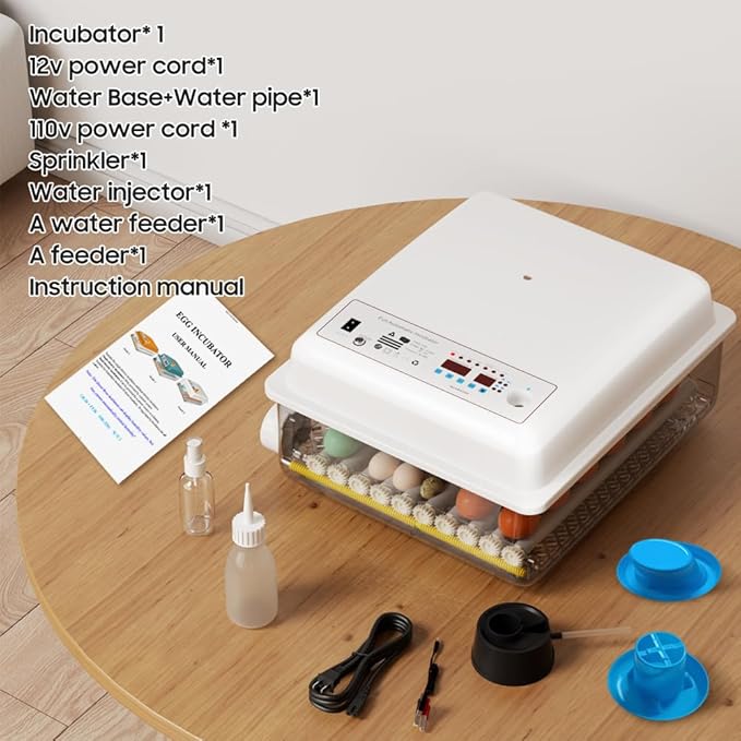 36 Egg Incubator with Auto Turner Humidity Monitor,Incubators for Chicken Duck Goose Pigeon – Digital Temperature Control, Built-in Egg Candler – Ideal for Home Farm Industrial Use (White)