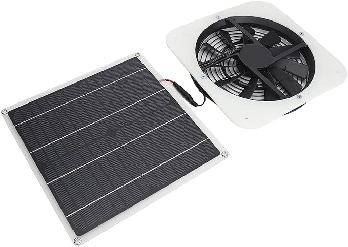 Solar Panel Fan 100W, Weatherproof Exhaust Fan with Metal Protection Mesh for Chicken Coops Greenhouses Sheds, Solar Powered with High Airflow 3000 RPM for Window Exhaust (White)