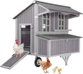 Outdoor Chicken Coops with Large Wheels,Wooden Hen House with 3 Nesting Boxes Leak Proof Pull-on Tray and UV-Resistant Roof Panel