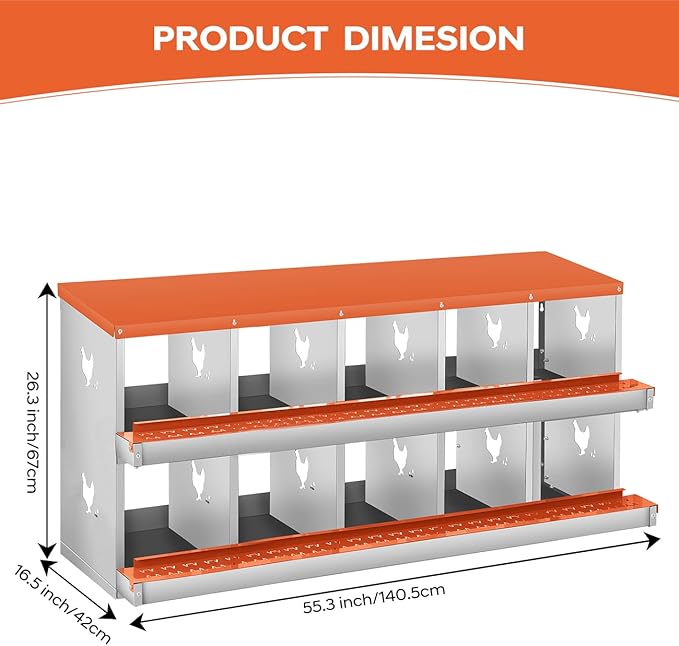 10 Compartment Chicken Nesting Box, Nesting Boxes for Chickens, Chicken Laying Boxes to Protect Eggs, Easy to Clean