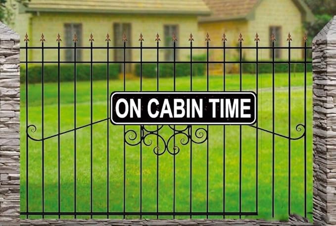 On Cabin Time Vintage Metal Tin Sign - Rustic Cabin Decor for Porch, Wall & Retreat - Gift for Cabin Owners & Nature Lovers - 16 x 4 Inch Outdoor Sign