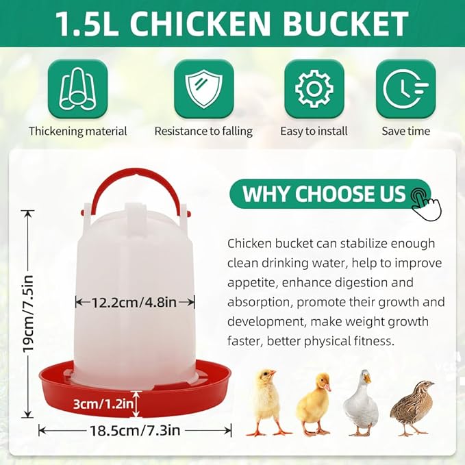 Chick Feeder and Drinker kit Hanging 3.3 Pound Chicken Feeder & 1.58 Quart Poultry Waterer for coturnix Quail. Broilers Ducks and Geese
