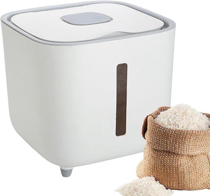 Rice Dispenser - 10kg Airtight Storage Container Clear Window, Bulk Grain Keeper Box, Secure Lid Dry Goods Organizer, Pantry Capacity Solution, Moisture Control Canister | for Kitchen Cereal Pasta