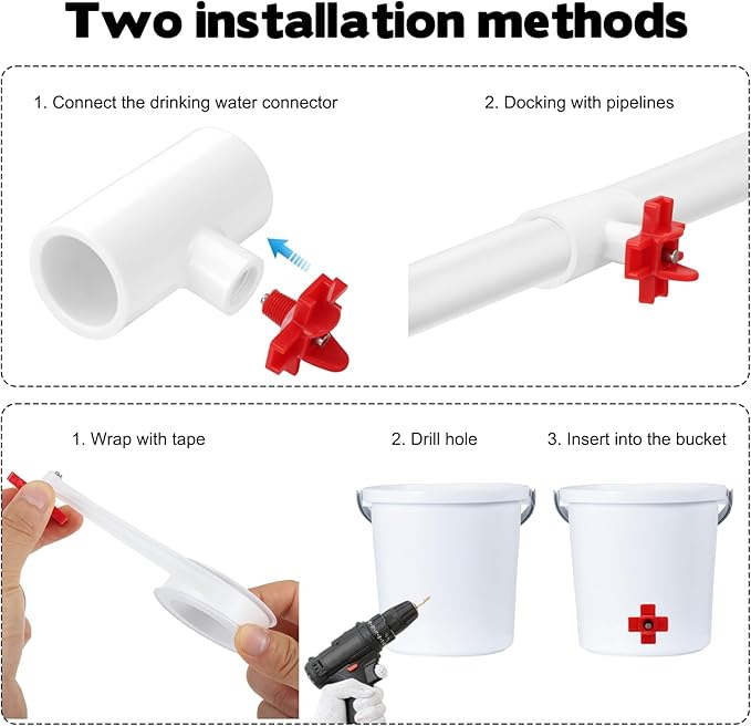16 Pack Automatic Chicken Nipples Waterer, Horizontal Chicken Waterer Nipples with 1/2'' PVC Tee Fittings DIY Auto Chickens Waterering System Waterer Drinker and for Ducks Quail and Other Poultry
