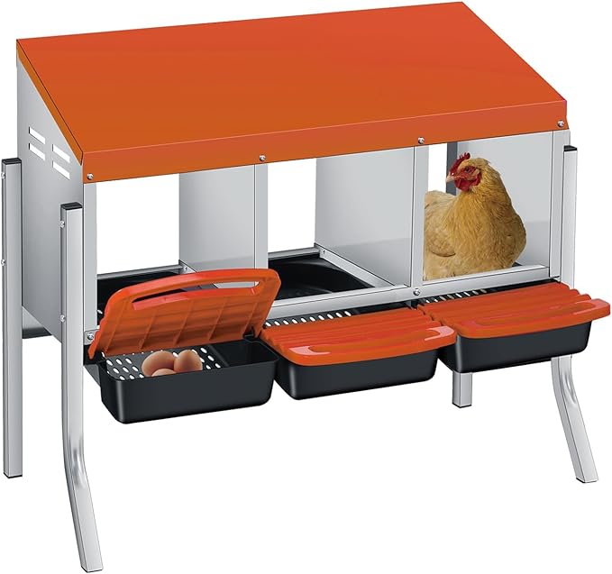 3/4-Hole Metal Chicken Nesting Box with Removable Roll-Out Tray - Easy Egg Collection & Clean Galvanized Steel Laying Box for Hens - for Backyard Coop & Poultry Farm Use