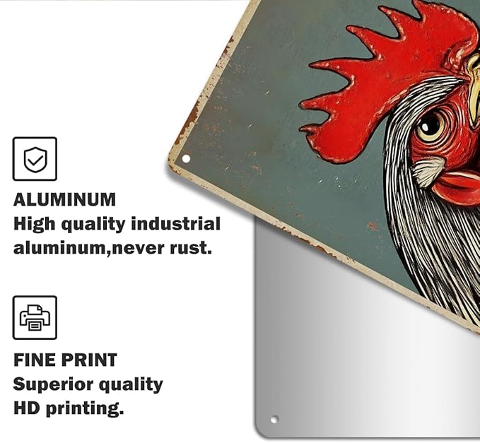 Funny Chicken Gifts for Women, Stop Staring at My Cock Aluminium Plate Signs, Humorous Chicken Decor for Home Farmhouse Coop, Rustic Wall Art Decorations 8 X 12 Inch Metal Signs