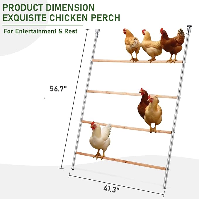 VINGLI Chicken Roosting Bars for Coop, Chicken Perches, Chicken Ladder Toys for Backyard Farms (41.3" L x 56.7" H)