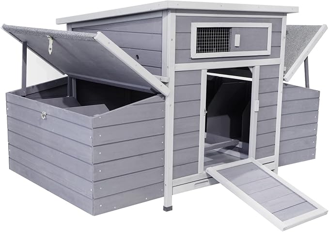 Wooden Chicken Coop with 6 Nesting Boxes,Outdoor Hen House for Backyard, Easy-Clean,Weatherproof Poultry Chicken Cage