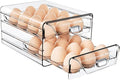 HIYOHIYO Clear 24 Egg Holder for Fridge, Large Egg Organizer for Refrigerator, Stackable Egg Storage Trays for Countertop, Eggs Drawer Dispenser with Time Scale (2 Layer, 7.9"x 6.3"x 5.5")