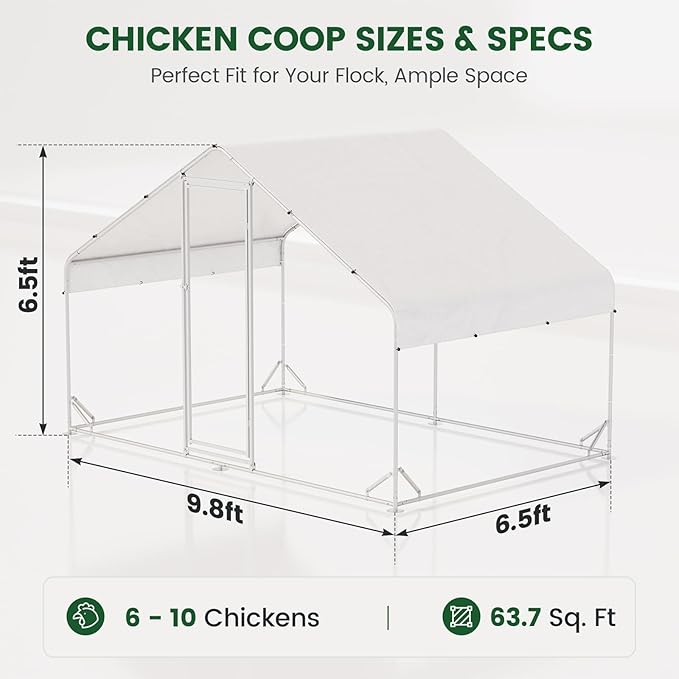 Large Walk-in Metal Chicken Coop with Chicken Run & Hardware Cloth, Solar Light, Waterproof & UV-Resistant Cover, Outdoor Poultry Cage for Farm Use