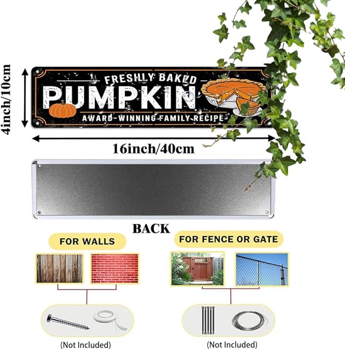 Rustic Freshly Baked Pumpkin Metal Sign - Autumn Pumpkins Pie Decorative Sign - 16x4 Inch, Vintage Style Sign for Kitchen, Cafe, Bar, Porch, Farmhouse Decor, Thanksgiving Day Decor