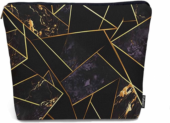 Woman Makeup Bag Diamond Marble, Abstract Geometric Marble Diamond Gold Black Makeup Bags Travel Cosmetic Bags Toiletry Makeup Organizer Pencil Pouch Make Up Cosmetic Bag For Owners Lady