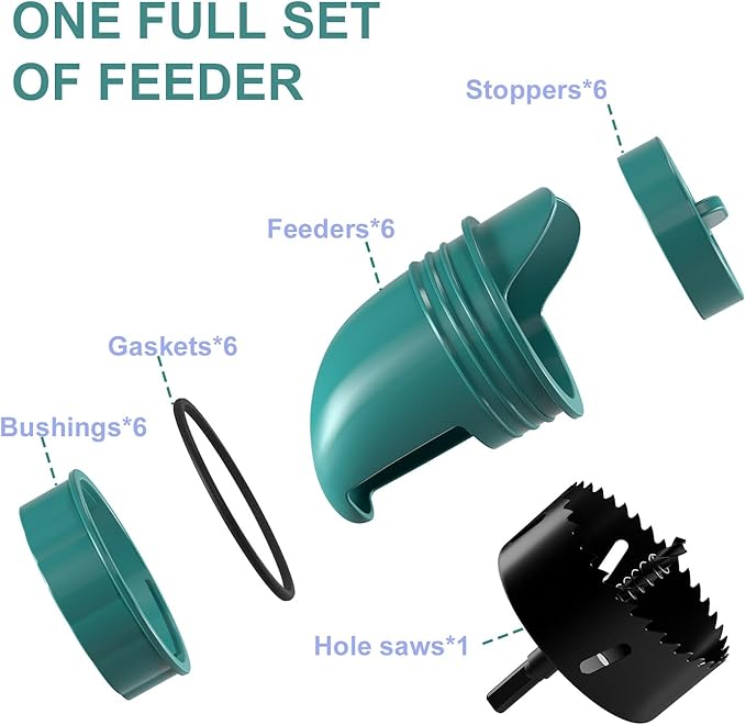 Chicken Feeder No Waste Automatic Poultry Feeder Port Kit Chicken Feeders and Waterer Set 6 Chicken Feeders Ports with 6 Chicken Water Cups
