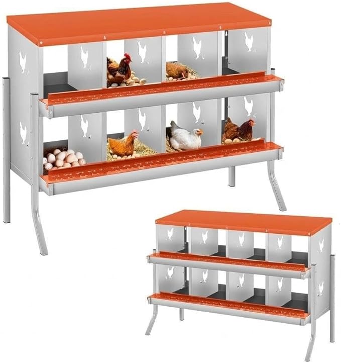 Durable Ventilated Roll Away Design - Galvanized Steel Chicken Nesting Box - 8 Compartments, Wall-Mounted, Easy Egg Collection & Cleaning for Poultry Coops - Red, 8 Holes