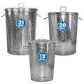 Plexon 31, 20 and 13 Gallon Metal Trash Cans with Lid Set Outdoor Trash Cans Heavy Duty Galvanized Metal Buckets with Lids for Garage Workshop Ash Storage Farmhouse, Bundle