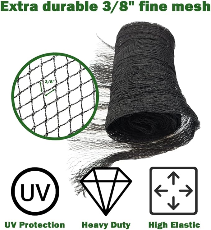 POYEE 15x20ft Pond Netting for Leaves Leaf Net Cover Pond Net with Small Fine Mesh Protecting Koi Fish from Birds Cats Stakes Included