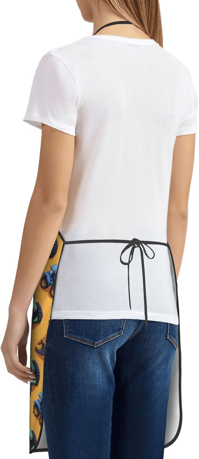 Chef Aprons for Men and Women - Vintage Tractors Green Print Oil-Resistant Bib Aprons for Cooking or Grilling Kitchen BBQ