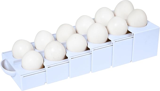Eggstra Space Egg Organizer for Refrigerator, Adjustable Container, Collapsible & Expandable Tray Egg Holder for Fridge Organizer, Space Saving Fridge Storage Solution - White