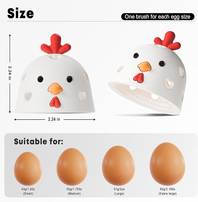 2PCS Silicone Egg Cleaner for Fresh Eggs,Reusable Cleaning Tools for Chicken Coop Accessories,Egg Washer, Egg Scrubber for Fresh Eggs,Egg Washer for Fresh Eggs Creative Chicken Shape Egg Brush 2White