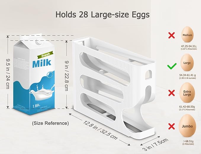 Sotfamily Egg Holder for Fridge, Automatic Rolling Egg Dispenser for Refrigerator, Countertop, Kitchen - Space-saving Egg Roller/Organizer/Storage/Container/Tray - 2 Packs for 56 Large Size Eggs