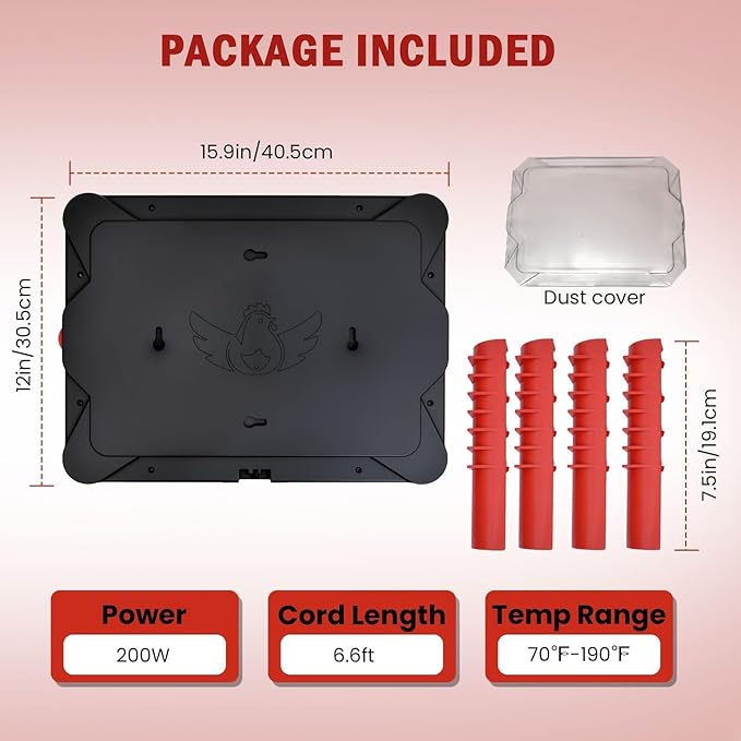 200W Chick Brooder Heater Plate, 2-in-1 Adjustable Radiant Brooder Heater for Chicks & Poultry, Smart Thermostat, 16"x12", Safe & Energy Saving, Ideal for Brooders & Small Chicken Coops