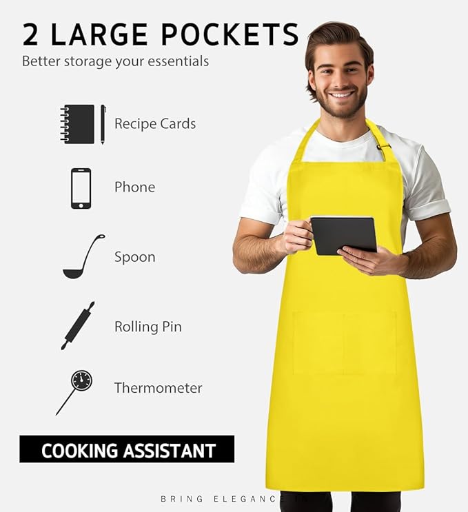 Syntus Adjustable Bib Apron with 2 Pockets Cooking Kitchen Aprons for Women Men Chef