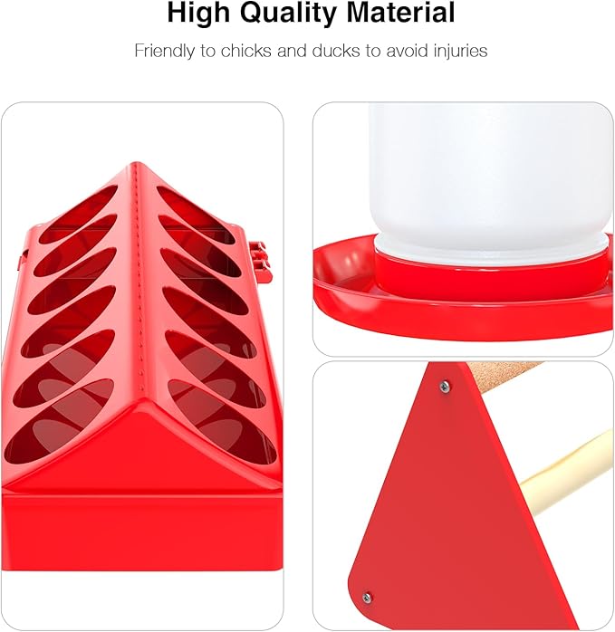 Chick Feeder and Waterer Kit - Baby Chicken Supplies with Chicks Perch, Plastic Feeder Trough and 1.2L Waterer, Chicken Starter Kit for Coop and Brooder for Small Poultry Ducks Quail