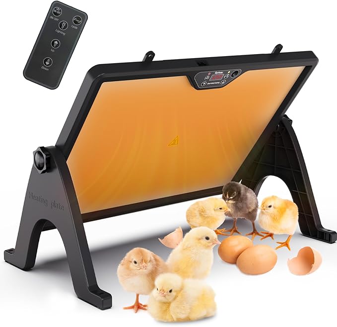 Brooder Plate Heater with Remote - 2-Sided Warming Chick Heat Plate, 4 Timers, Night Light, LED Temp Display, 180W Low Energy, for Chick, Cat, Dogs in Cold Weather (Dark Black)