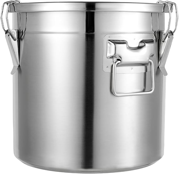 304 Stainless Steel Airtight Canister Containers 5.5Gal Large Canisters Container with Airtight Lids & Locking Clamp, Metal Bucket Pail Food Storage Containers for Flour,Grain, Coffee Bean, 21L
