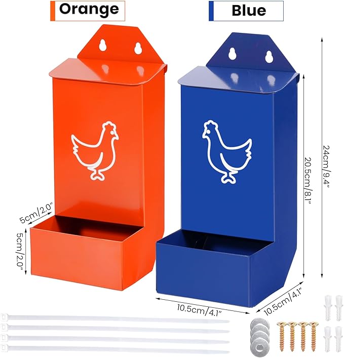 2Pcs Chicken Feeder for Oyster Shell and Grit, Wall Mounted Chicken Food Dispenser No Waste, Hanging Poultry Feeder with Lid, Coop Accessories