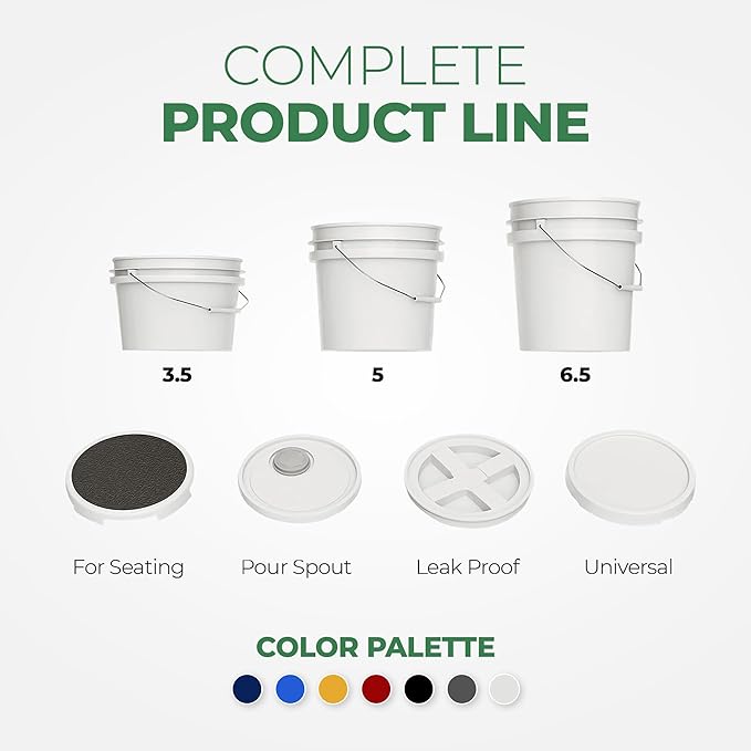 EconoHome 5-Gallon White Bucket Pail Container with Lid | Metal Handles with Plastic Grip for Easy Carrying | Easy Stack and Store | Heavy-Duty Extra Durable | Food Grade | BPA Free - 3 Pack
