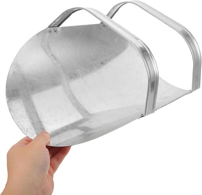 ibasenice Thickened Metal Feed Scoop for Livestock Feeding, Galvanized Grain and Pet Food Shovel with Double Handles, Large Capacity for Farm, Ranch, and Outdoor Use