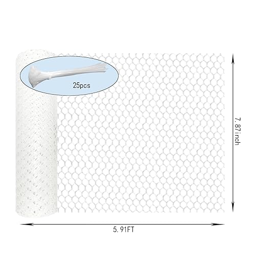 KYHSOM White Plastic Chicken Wire Fence Mesh,Plastic Wire Mesh Fence Roll 7.87IN x5.91FT - Plastic Wire Mesh Fence with 25 Straps Suitable for Garden Guardrails, Poultry, and Rabbits