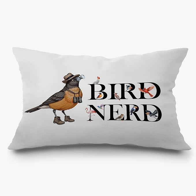 Funny Bird Nerd Pillow Covers 12x20, Gifts for Bird Lovers Watchers, Birds Watching Gifts Lumbar Throw Pillow Covers for Home Bedroom Living Room