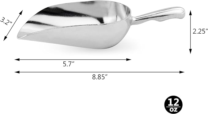 New Star Foodservice 34523 One-Piece Cast Aluminum Round Bottom Bar Ice Flour Utility Scoop, 12-Ounce, Silver (Hand Wash Only)
