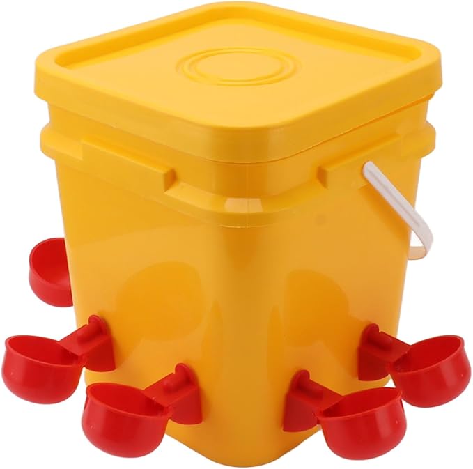 GLOGLOW Automatic Chicken Waterer Bowl, Durable Plastic with Gravity System, 12L Drinker for Chickens, Ducks and Other Poultry (Bucket + Red Bird Bowl + Black Screws)