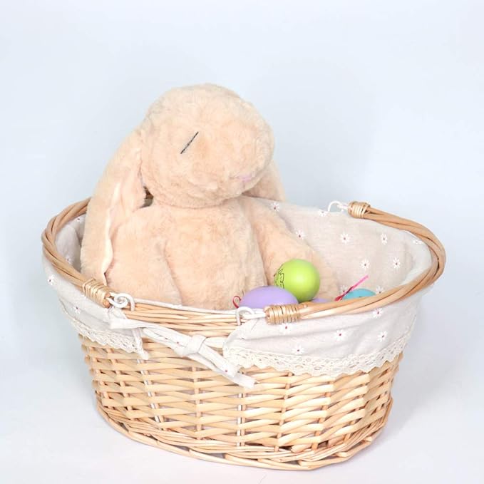Wicker Basket Gift Baskets Empty Oval Willow Woven Picnic Basket Easter Candy Basket Storage Basket Wine Basket with Handle Egg Gathering Wedding Basket (Natural)