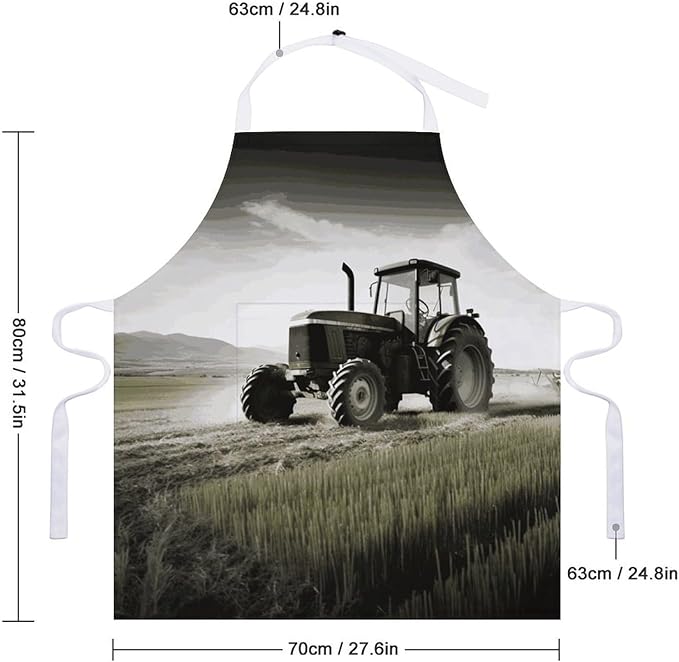 Tractor Agriculture Tranquil Apron Waterproof Oil-proof Large Pocket Apron Adjustable Neck Strap Unisex Kitchen Aprons For Chef Cooking Baking Gardening BBQ