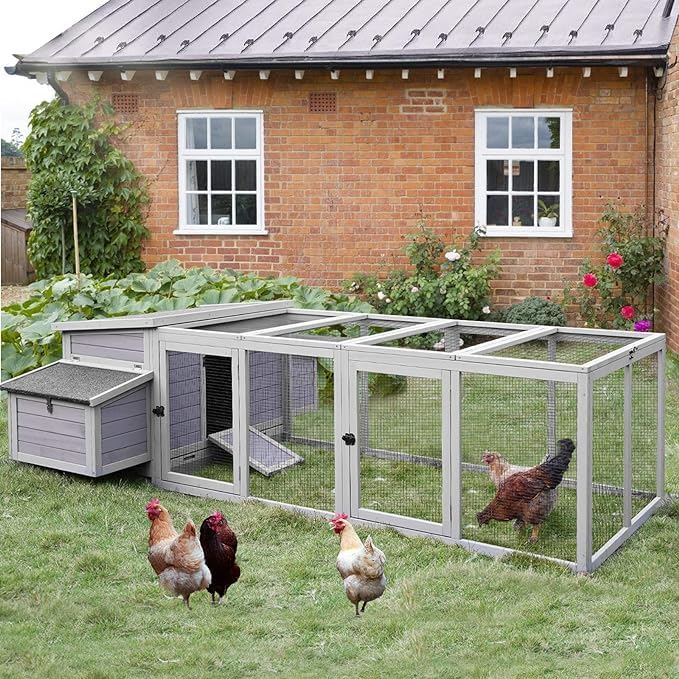GUTINNEEN 103 in Large Chicken Coop and Run, Outdoor Wooden Chicken House for 4-6 Chickens, Hen House Poultry Cage with Nest Box, Grey
