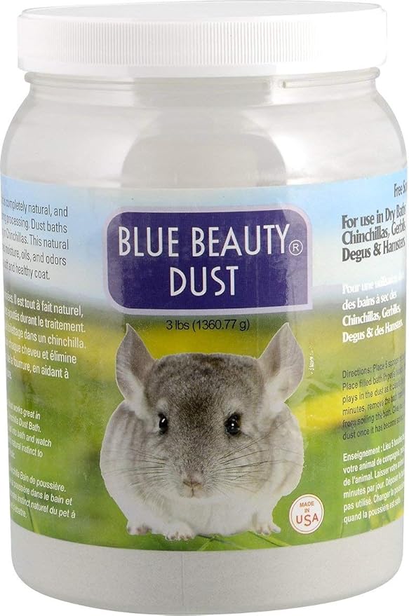 Lixit Blue Beauty® Chinchilla Dust Powder - Dry Bath Grooming Dust for Hamsters, Gerbil, Degus, and Small Animals - Made in The USA (3 Pound)